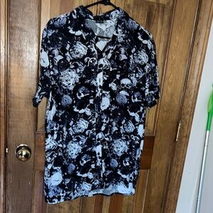 Men's Black and White Floral Shirt